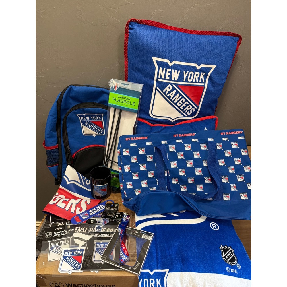 New York Rangers NHL Fan Gift Lot Backpack Tote Pillow Mug Towel Decals Lanyard